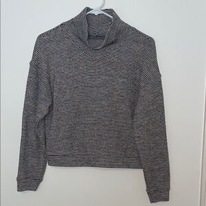 Madewell Long-Sleeve Gray Stripe Mock Turtleneck Cropped Top size Small